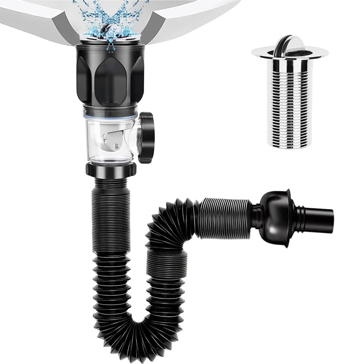 HASTHIP Sink Drain Kit with Flexible Expandable P-Trap Sink Drain Pipe Tube Anti-Odor Bathroom Sink Drain Pipe 3 in 1 Plumbing, Fits for 1-1/4'' & 1-1/2'' Drain Hole, For Kitchen Bathroom Sewer Drain HASTHIP Sink Drain Kit with Flexible Expandable P-Trap Sink Drain Pipe Tube Anti-Odor Bathroom Sink Drain Pipe 3 in 1 Plumbing, Fits for 1-1/4'' & 1-1/2'' Drain Hole, For Kitchen Bathroom Sewer Drain